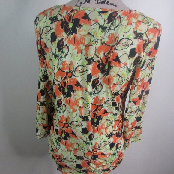 Ellen Tracy Blouse M Floral 3/4 Sleeve - Picture 9 of 11